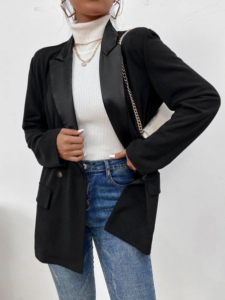 

lapel collar double breasted blazer a3ce#, White;black