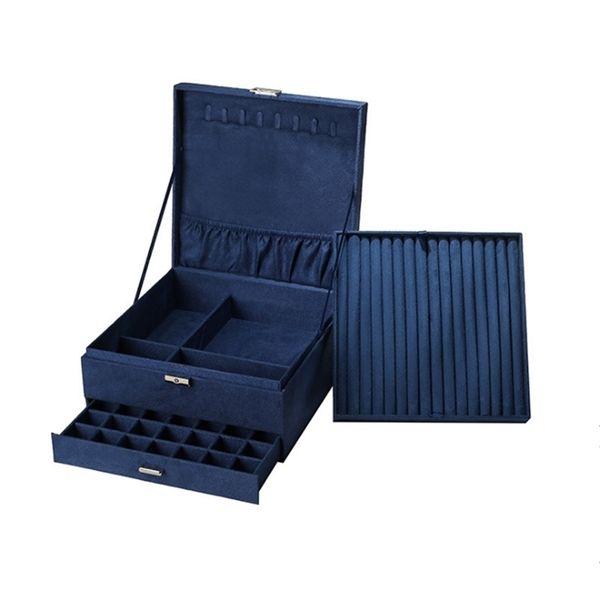 

color 3 layers large space velvet jewelry box selling 211105, Black