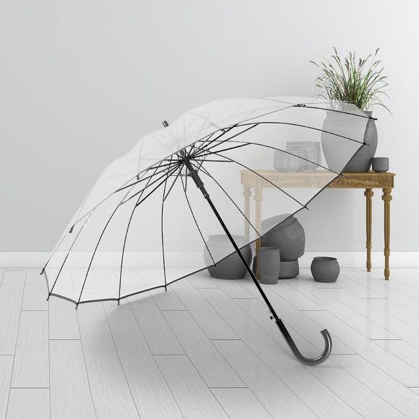 

umbrellas 16-bone transparent semi-automatic umbrella multicolor long handle double lightweight plastic