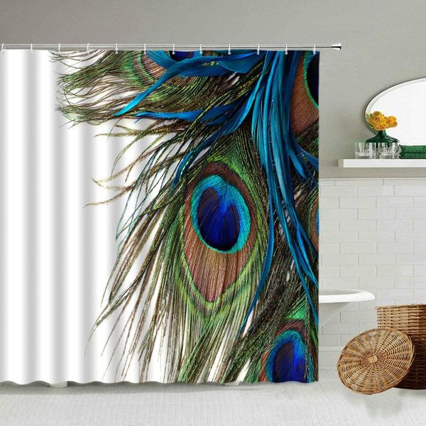 Cortinas de chuveiro pavões padrões de penas pássaro pássaro moderno abstrato simples banheira banheira de banheira blecaute de tela de poliéster à prova d'água