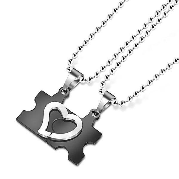 

pendant necklaces hip hop love jigsaw stainless steel men pendants chain punk for boyfriend male jewelry creativity gift wholesale, Silver