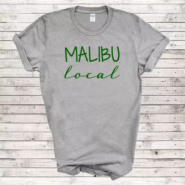 

Malibu Local Surfer CA Love Home City Pride Beach Gray T-Shirt, White;black