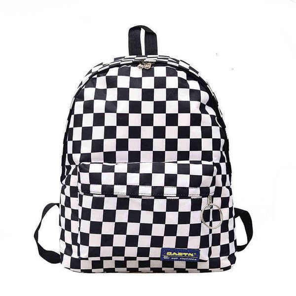 

hbp non-brand black and white check q leisure nylon outdoor backpack women's bag student schoolbag sport.0018