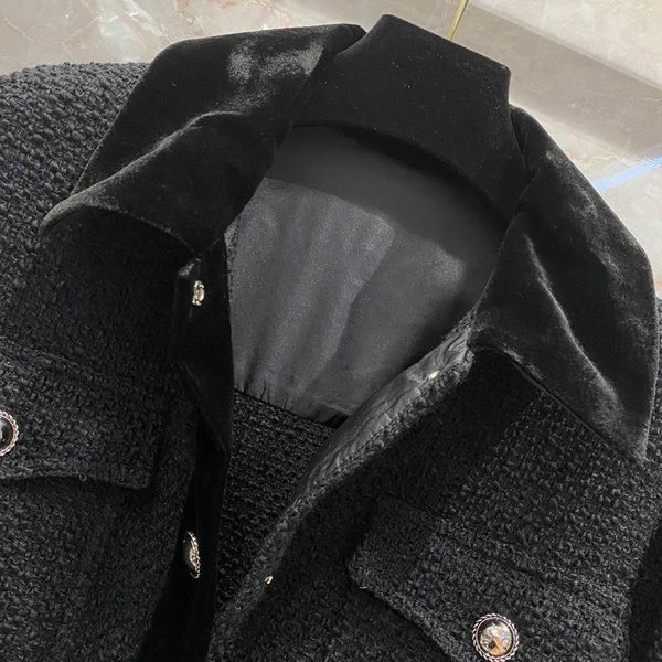 

women's wool & blends black tweed jackets for women single breasted 3d cut four pocket slim lady winter 2021