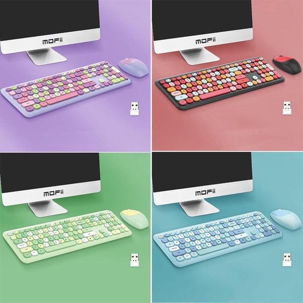 

pink keyboard punk round cap and mouse set wireless pc lapaccessories office girl keyboards 2.4g 110 keys