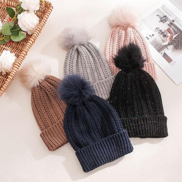 

beanies women hats warm winter pompom fur knitted beanie caps pom hat ski snow cap ladies men's