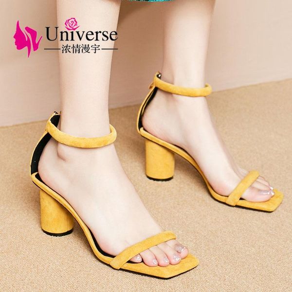 

dress shoes universe open toe women summer sandals with strap suede leather heel 2021 round ladies 3 colors j087, Black