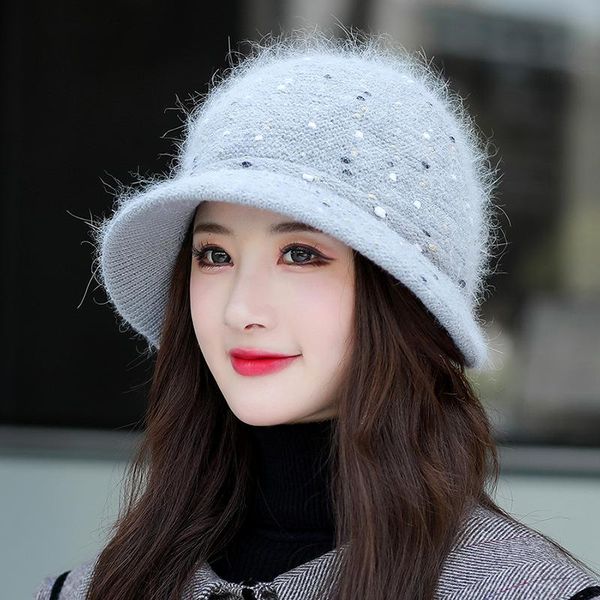 

berets women fedoras winter hair knitted cap female earmuffs plus velvet keep warm thick mother leisure middle aged hats, Blue;gray