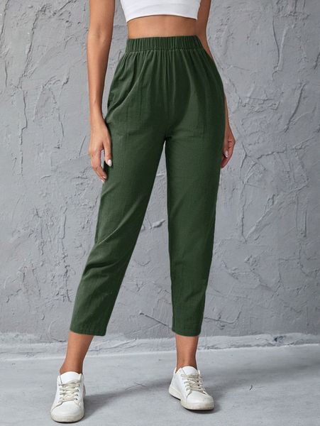 

solid elastic waist carrot pants e31f#, Black;white