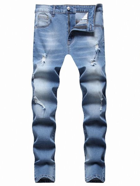 

romwe guys cat whisker ripped jeans e8r9#, Blue