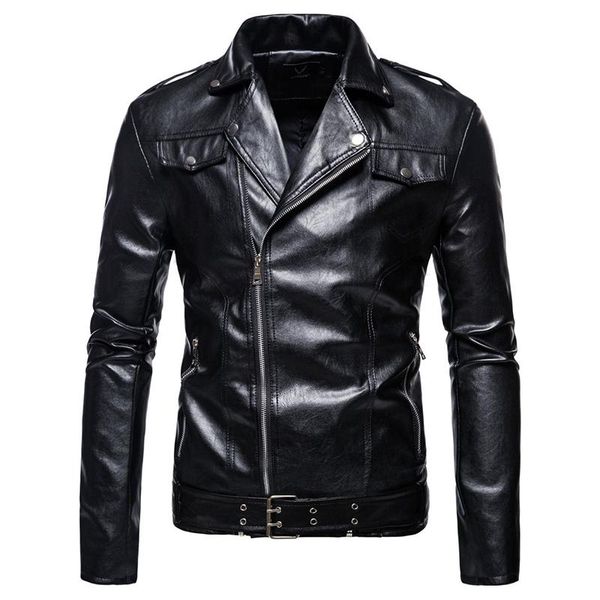 

men's fur & faux leather jacket autumn vintage motorcycle coat men pu jaqueta de couro masculina, Black