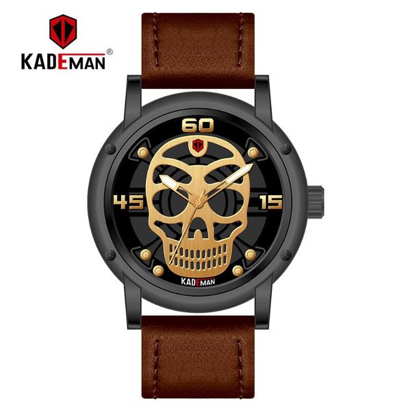 

wristwatches kademan sport watch men unique gold skull wristwatch waterproof army watches brand male clock relogio masculino, Slivery;brown