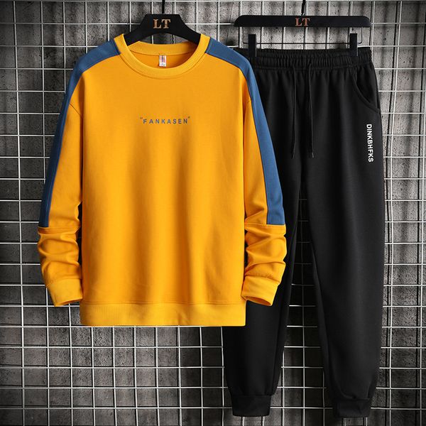 

men's 2021 autumn youth handsome trend fashion color matching leisure sports suit men, Gray