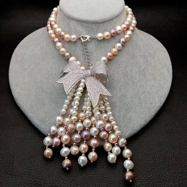 

pendant necklaces 26'' multi color cultured pearl necklace cz, Silver