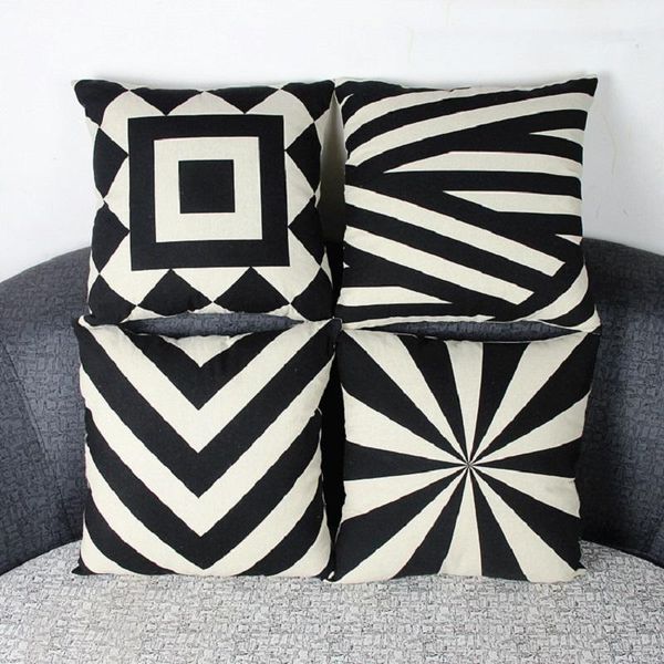 

black white throw pillow covers 45x45cm linen cushion cover home decor geometric pattern cotton pillowcases sofa car decorative cushion/deco