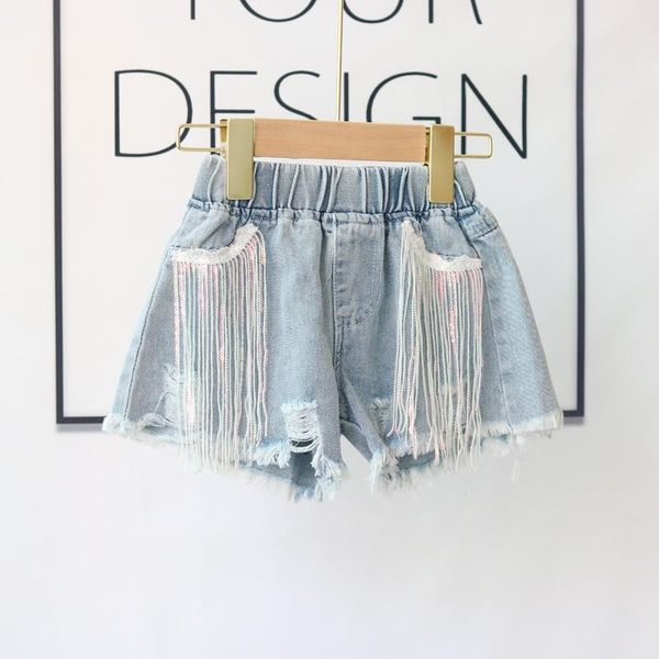 

shorts short jeans pants for kids girls 2021 summer little denim with sequenced children's clothing, Black
