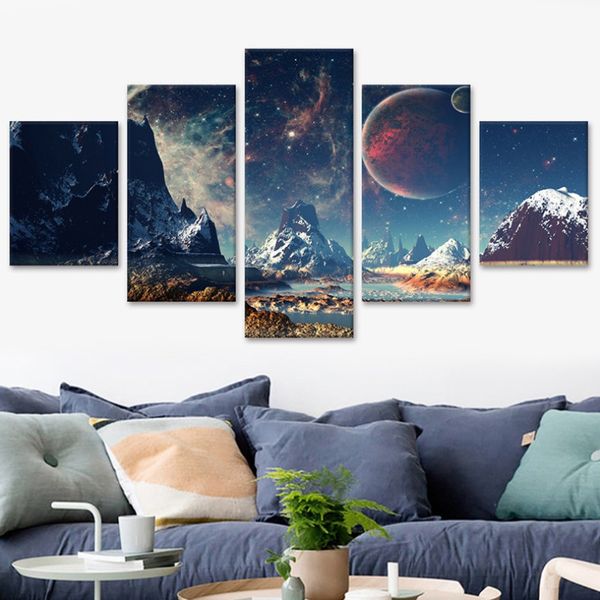 

5pcs/set unframed canvas oil paintings moon mountains and rivers wall art