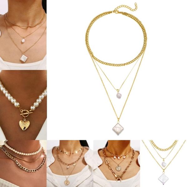 

chains stainless steel fashion jewelry heart carving love you 2 layer charms choker snake bone chain necklaces pendants for women, Silver