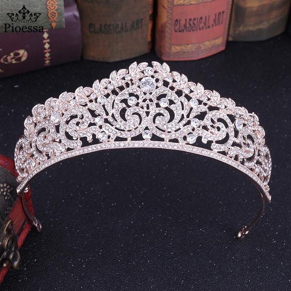 

hair clips & barrettes pioessa luxury handmade crystal crown sparkling rhinestone alloy silver color tiara women bride headpeice wedding hea, Golden;silver