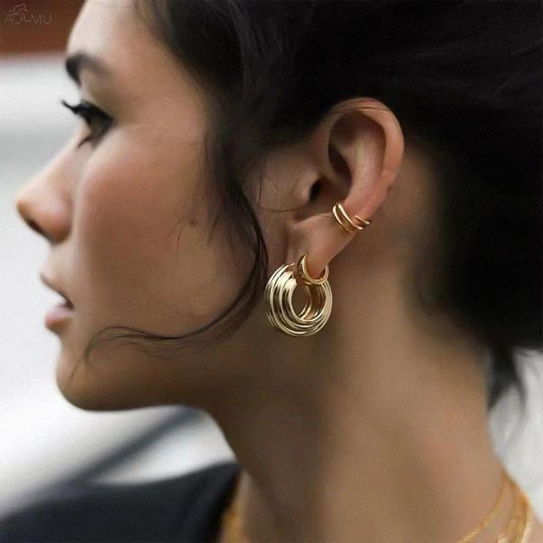 

trendy geometric hollow round textured thick metal hoop earrings for women girls party jewelry gifts & huggie, Golden;silver