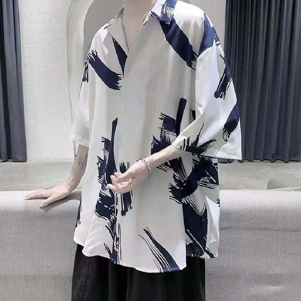 

men's casual shirts hong kong style bf pendant handsome short-sleeved shirt male wild summer loose upper korean version of the trend ha, White;black