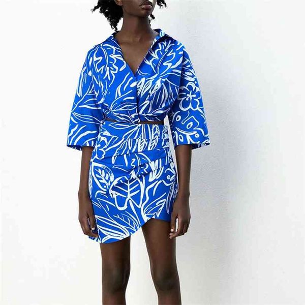 

women summer sweet print suits 2-piece sets za short shirts and mini skirts female elegant fashion street clothing 210513, White