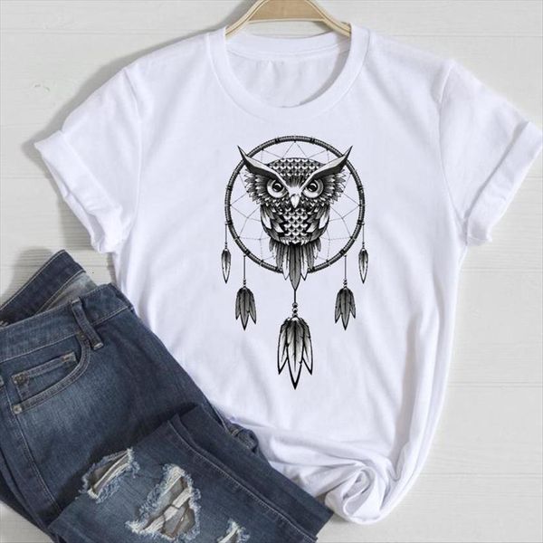 

short sleeve owl vintage womens t shirt cute 90s style fashion cartoon summer graphic lady print tee female tshirts, White