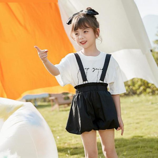 

clothing sets 2 piece children set girls fashion short sleeve print t shirts and shorts outfits kids summer clothes suit 2pcs, White