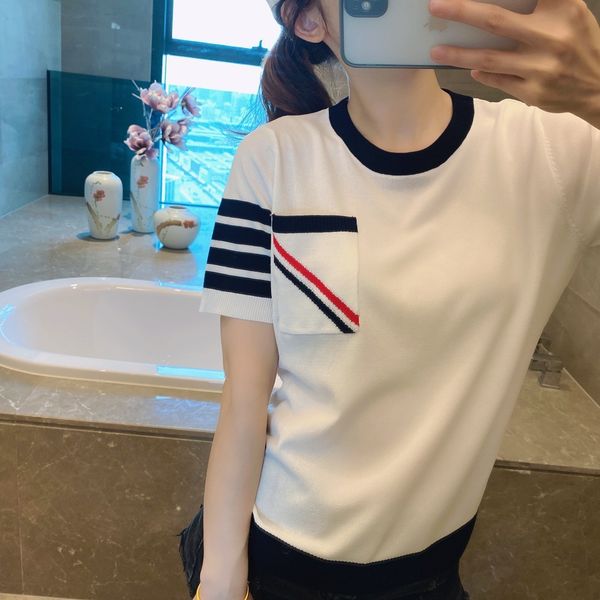 

cat claw short sleeve 1378 silk ice hemp spring and summer new college style four bar tb t-shirt, White;black
