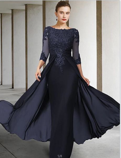 

Long Sleeve Chiffon Mother Of The Groom Dresses Plus Size O Neck Formal Lace Evening Wedding Party Prom Guests Gowns