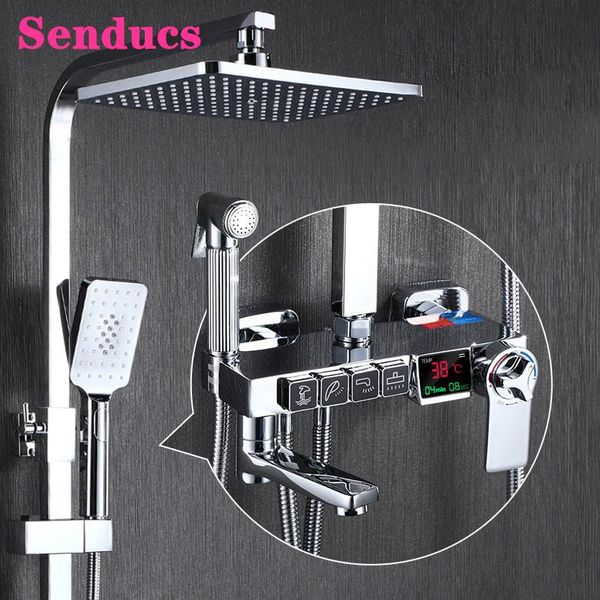 

digital shower system senducs chrome thermostatic shower mixer set rainfall head copper bathroom faucet gold sets