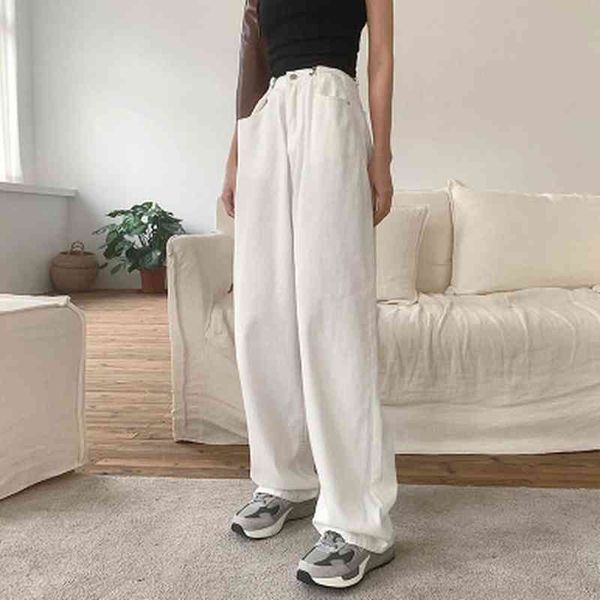 

korean fashion casual straight white jeans woman loose wide leg long denim pants spring all match ladies trouses 210514, Blue