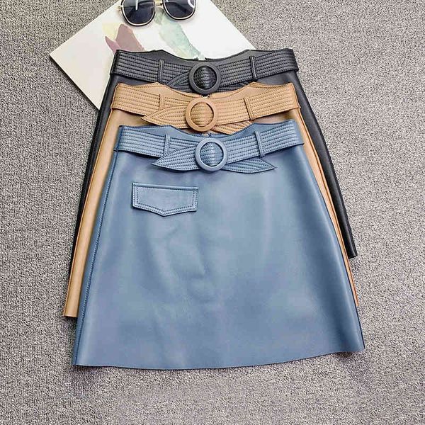 

skirts spring autumn 2021 female fashion belts genuine leather b809, Black