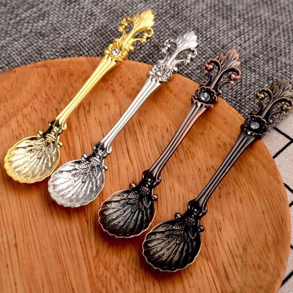 600pcs liga vintage colher colher colher palácio de coroa esculpida café mesa de mesa pequeno chá sorvete açúcar açúcar sobremesa Sobremesa Spoons Scoops