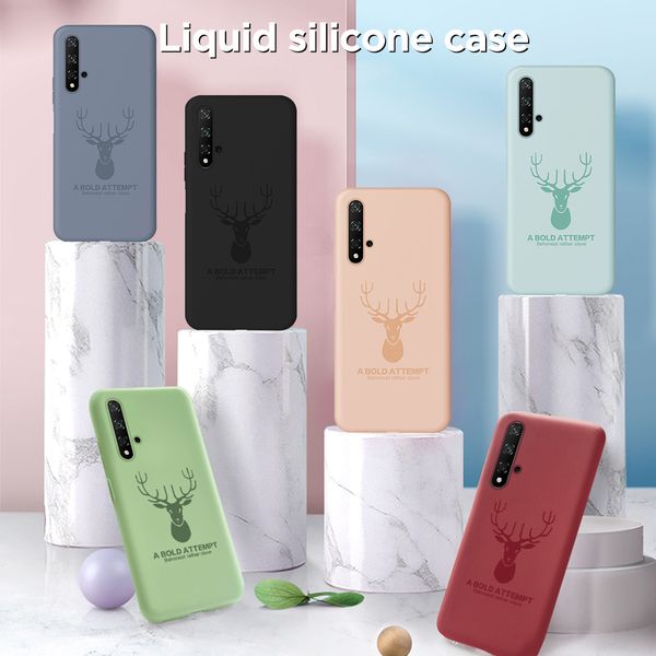 

deer pattern liquid silicone case for huawei p30 p20 lite prophone cover for huawei mate 20 30 shockproof case soft shell