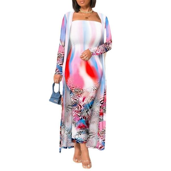 

ethnic clothing quality fashion designs of 2021 2 pieces ladies suit striped x long coat and strapless dress african, Red