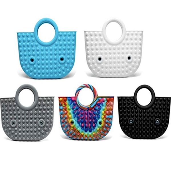 

handbag push bubble fidget toy party favor 35*30cm totes creative storage bag rainbow silicone stress reliever sensory toys y017