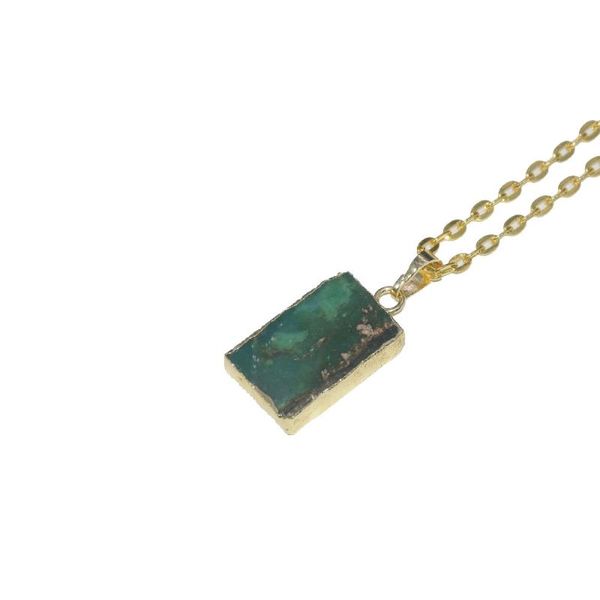 

fashion jewelry green natural australian stone rectangle pendant necklace gold point raw chrysoprase link chain women necklaces, Silver