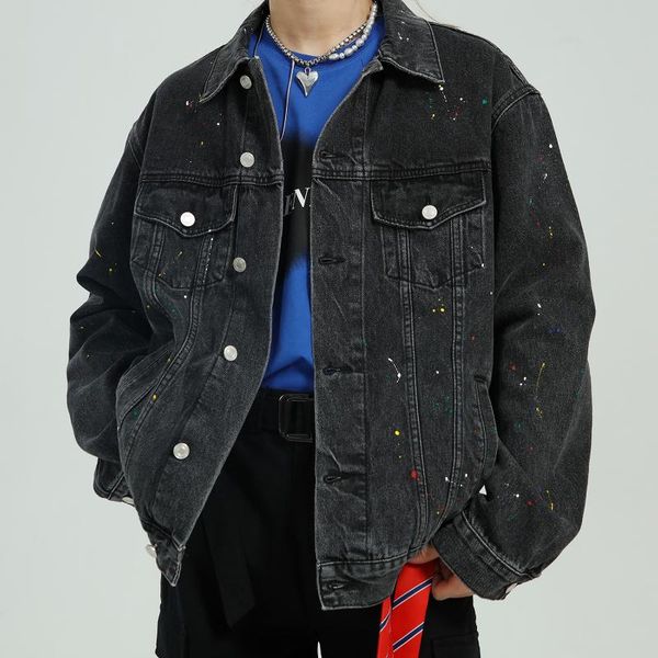 

men's jackets | mtl men 2021 spring product spray paint coat trend couple jeans jacket, Black;brown