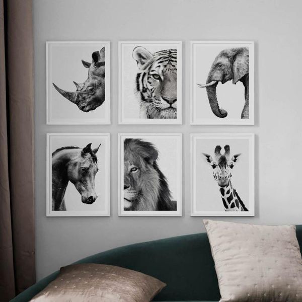 

paintings black white lion tiger giraffe elephant nordic posters and print wall art canvas painting gallery decor pictures for living room