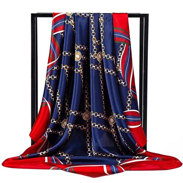 

scarves luxury style sunscreen square shawls four seasons silk 90x90cm kerchief korean printing fashion satin headcloth, Blue;gray