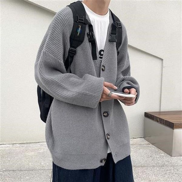 

men's sweaters 2021 knitwear jackets for men all-match cardigan solid color fall and winter lazy boy single-breasted top, White;black