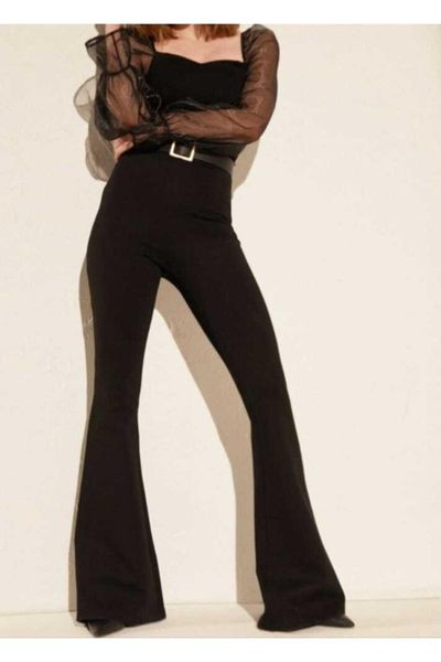 

women's leggings black padded steel interlock high waist flared trousers 2131