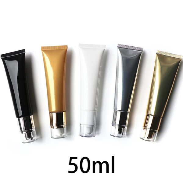

50ml empty airless pump bottle 50g cosmetic cream squeeze tube makeup foundation packaging container white black silver gold storage bottles