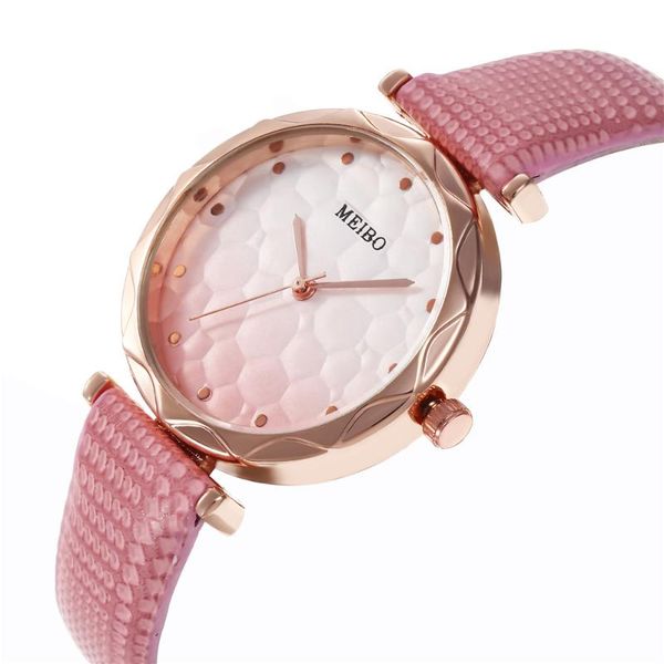 

wristwatches women pink leather strap gradient wave pattern golden watch luxury ladies quartz watches clocks relogio feminino, Slivery;brown