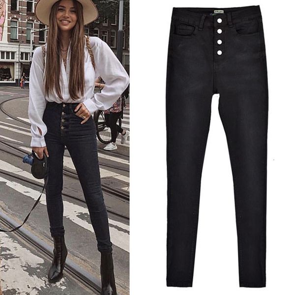 

women's jeans trousers tall slim waist with black buckle jeans 8o25, Blue