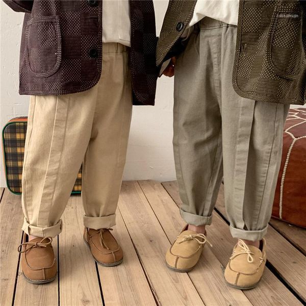 

spring autumn boys loose draoed casual pants kids girls korean style solid color straight trousers1, Blue