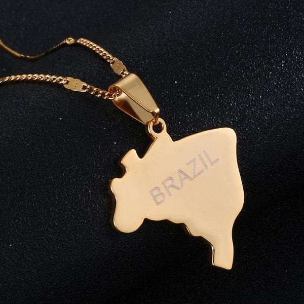 

pendant necklaces stainless steel brazil map brasil flag for women brazilians jewelry, Silver
