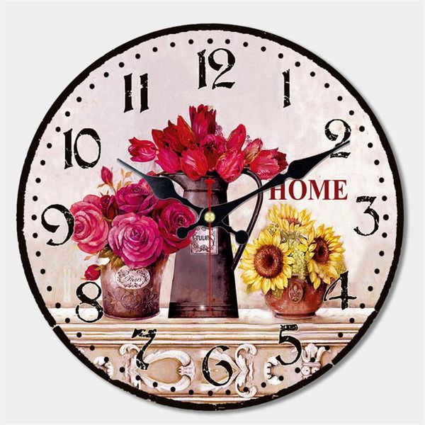 

6inch retro rose wall clock,round vintage wood clock,silent non-ticking battery operated clock,roman numerals anolog clocks