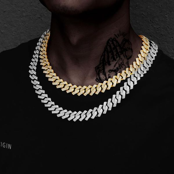 

chains hip hop chain necklace 15mm heavy rhombus cuban iced out bling fashion jewelry for men gift, Silver